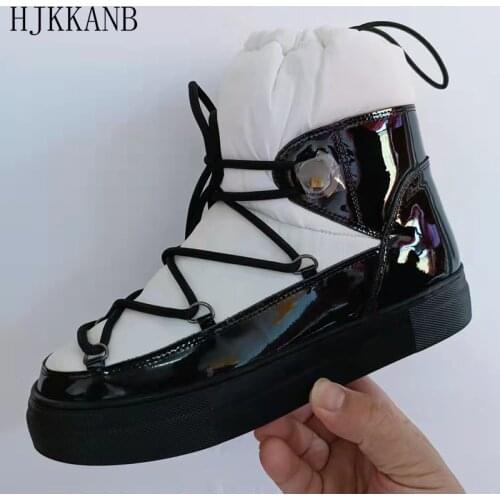 2021 Autumn Winter Thick Sole Down Boots Women Elastic Lace Up Warm Snow Boots Flat Platform Water Proof Short Boots Botas Shoes