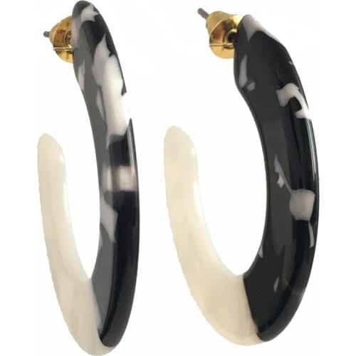 Casual Marble Black Brown Cream Half Circle Hoop Earrings For Women Girl Elegant Gorgeous Trendy Daily Fashion Chic Jewelry