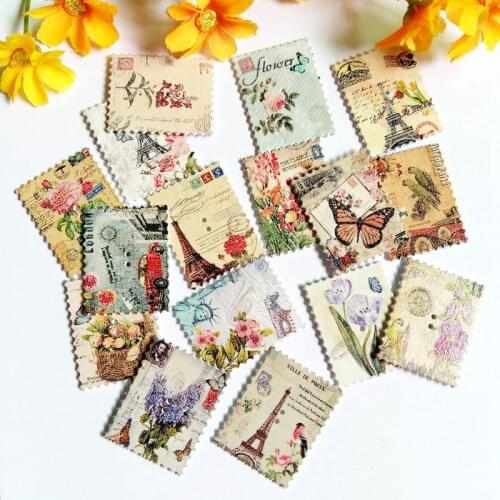 30PCS 30*38MM Vintage Stamp Buttons 2 Holes Stamp Shape wooden buttons Pattern Decoration Sewing Accessories