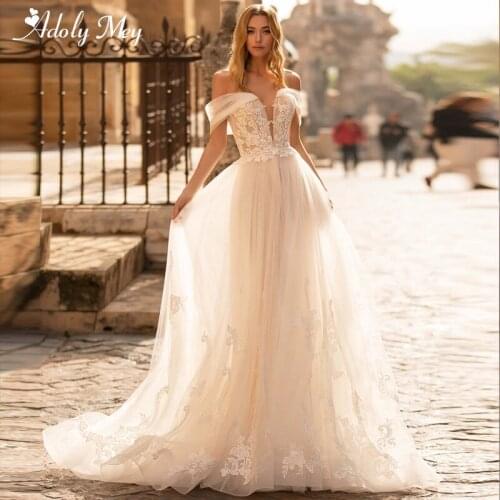 Adoly Mey Romantic Sweetheart Neck Pleated A-Line Wedding Dress 2020 Gorgeous Appliques Sweep Train Boho Wedding Gown Plus Size