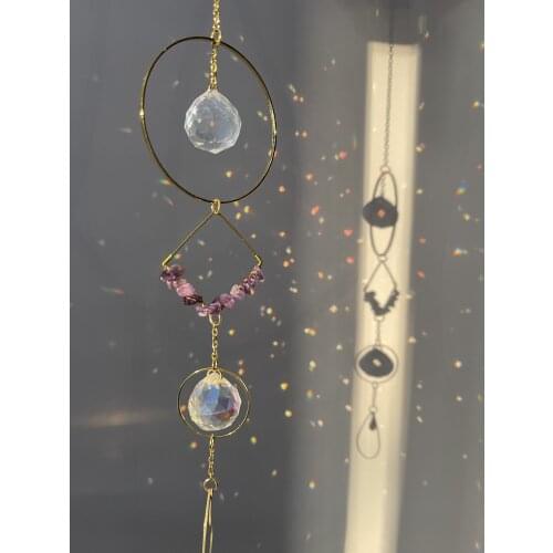 Pink Crystal Light Sun Catcher Celestial Rainbow Crystal Hanging,Car Prism,Crystal Suncatcher Fairy Decor, Rainbows Boho Witchy