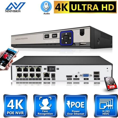 NINIVISION 8CH NVR POE 3200*2400 4K Surveillance CCTV NVR 48V PoE For H.265 IP Camera P2P ONVIF 4K Network Video Recorder
