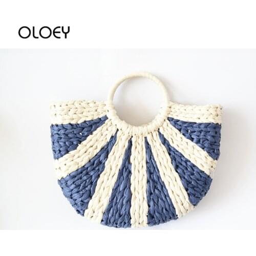 Straw Moon Bags 2019 Women Summer Semi-circle Rattan Handbag Purse Handmade Woven Beach Bag Female Bohemia Bali Shoulder Bags