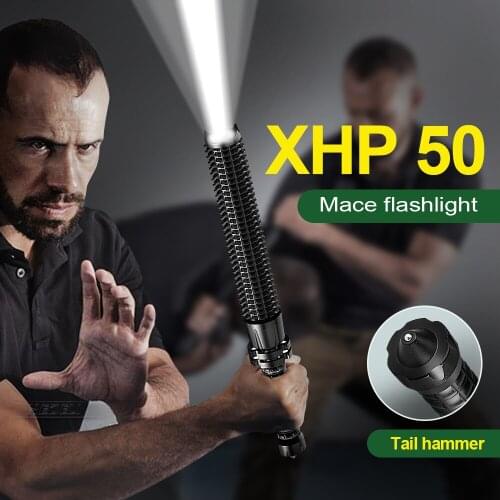 Super XHP50 Tactical Flashlight 18650 powerful torch telescopic baton Self Defense Flash Light Mace Baseball bat Hunting lantern