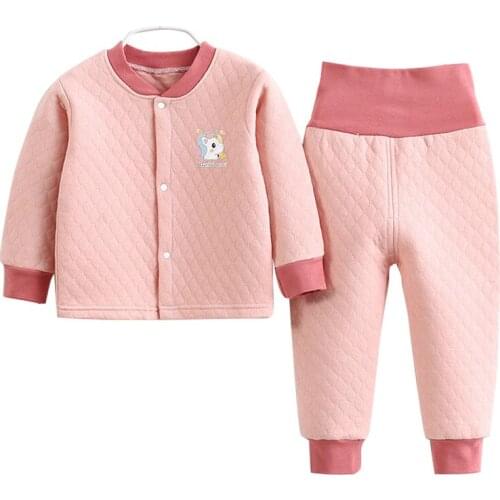 Children Thermal Suit Winter Thicken Warm Clothes Suit Baby Boys Cotton Cardigan Underwear Girls High Waist Sleepwear Suit0-4Y