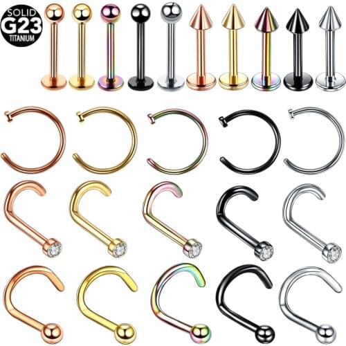 5PCS Titanium Labret Helix Tragus Piercing Fake Clip on Nose Stud Rings Nostril Earring Cartilage Septum Rings Piercing Jewelry