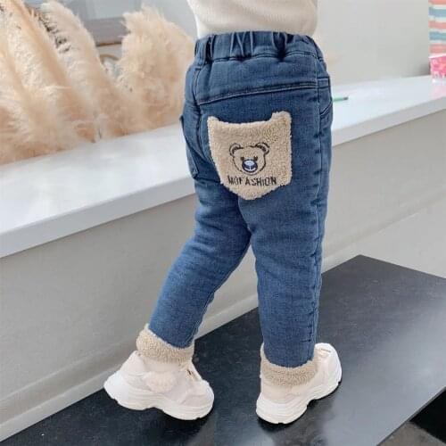 Girls Trousers Thickened Outer Wear Long Pants Winter Clothes New Warm Pants Childrens Jeans Girls Baby Pants