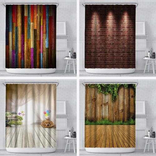 New Stone Brick wood Printing Shower Curtain Set Home Decoration Bathroom Curtains Fabric Waterproof Polyester With Hook YL-0047