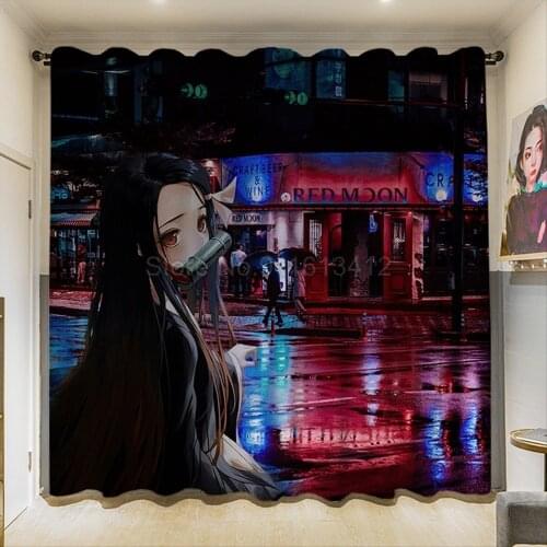 Customized Anime Devils Blade Blackout Curtains Cartoon Manga Demon Slayer Window Drapes Decor Custom Curtains Bedroom Boy Gift