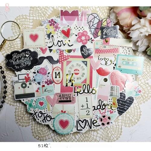 ZFPARTY 52pcs Love Cardstock Die Cut Stickers for Scrapbooking Happy Planner/Card Making/Journaling Project