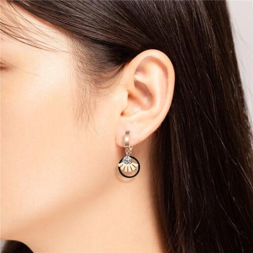 Zircon Korean Version Of Simplicity Rose Gold Earrings For Women 2021 Stainless Steel Fashion Wild Temperament Eardrop YMS E314