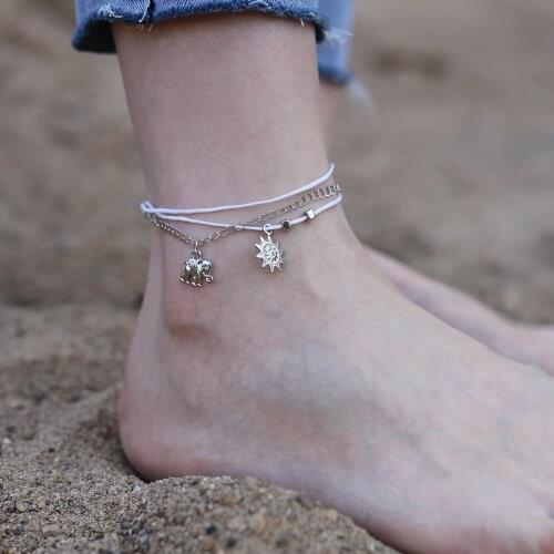 Vintage Bohemian Elephant Sun Pendant Multilayer Chain Ankle Anklet Summer Womens Beach Jewelry Wholesale