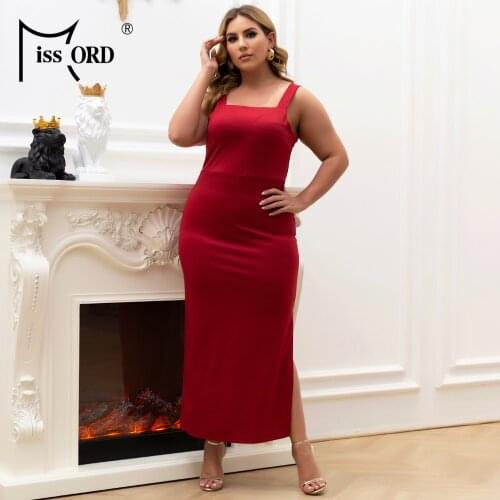 Missord 2021 Sexy Women Summer Dress Plus Size Strapless Bodycon Cocktail Evening Party Spaghetti Strap Side Split Long Dresses