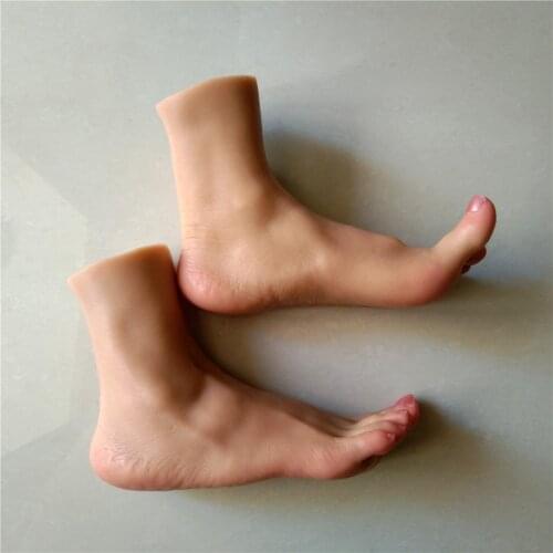 1 Pair Sexy Real Silicone Foot Feet Toes Fetish Toys Model Sex Toys For Men Feet jobs Real Feel Tanning Skin Pink toenails