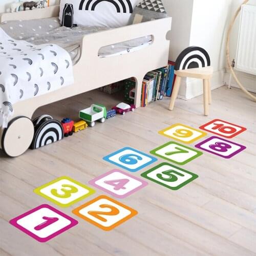 1Set Children Wall Stickers Cartoon Number Hopscotch Jump Plaid Digital Grid Game Floor Stickers Kindergarten Home Decoration