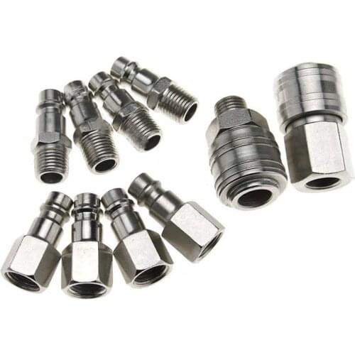10 PCs Euro Hose Fitting Male Female Quick Release Air Line Hose Couplings Fitting 1/4 inch BSP Connector