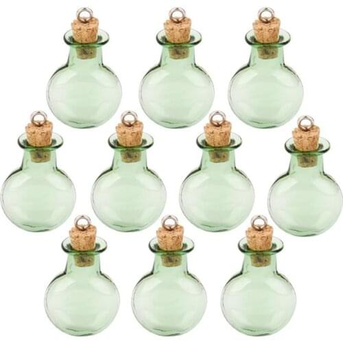 10pc Glass Cork Bottles Round Flat Vial Wishing Bottle Souvenir Charm Glass Bottle With Cork DIY Wish Pendants A2