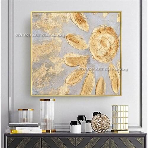 100% Handmade Gold Foil Flower Oil Paintings Modern Hand Painted Home Decoration Wall Art Pictures Wall Art As A Gift Unframed