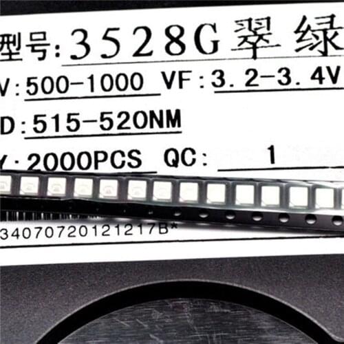 100PCS 1210 patch LED, bright emerald green light, 3528 light emitting diode SMD LED green