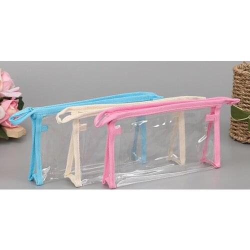 100PCS/LOT Size 20*11.5*5cm Clear Plastic PVC Bag Travel Wash Bag Cosmetics Bag Zipper Colorful Plastic Bag