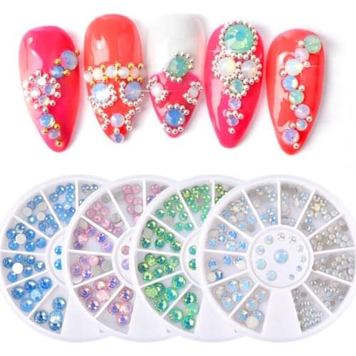 12 Grid/set Mixed Color Natural 3D Pearl Decorations Flat Bottom Rhinestones Charm Manicure Nail Art Accessories T1711