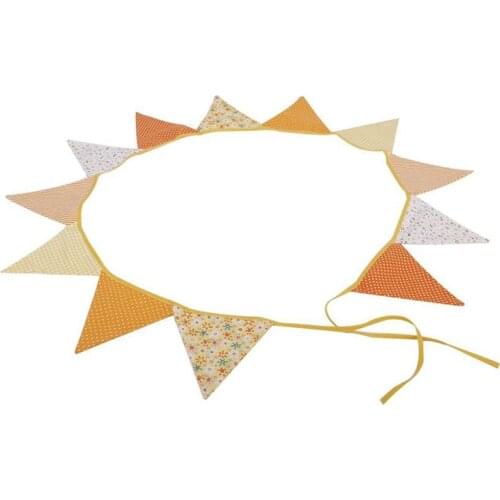 12pcs Yellow Series Cotton Fabric Bunting Pennant Flag Banner Garland For Wedding/Birthday/Baby Show Party Decorative Accessory