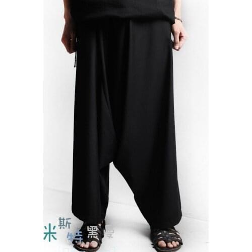 27-44 ! 2016 New Mens clothing Samurai trousers crotch pants exerciser asymmetric low wide leg pants plus size singer costumes