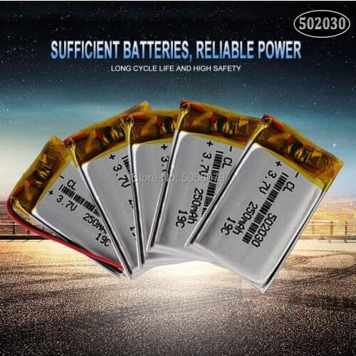 5pcs Rechargeable Li-Po battery 052030 502030 3.7V 250mah MP3 MP4 toy polymer lithium battery For GPS MID Bluetooth Headset
