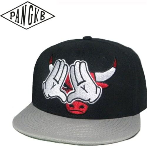 PANGKB Brand BLACK BULL CAP black hip hop Street dance snapback hat for men women adult outdoor casual sun baseball cap bone