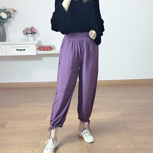 100% Natural Silk High Waist Elastic Pants New Women Spring Summer loose casual Solid Color Trousers Silk Long Pants for Women