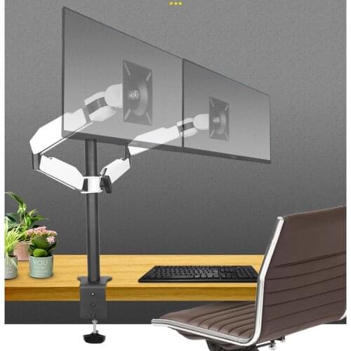 DLM-TS102D white steel 360 rotate full motion 10-27" double monitor table stand dual computer desk support PC bracket computer