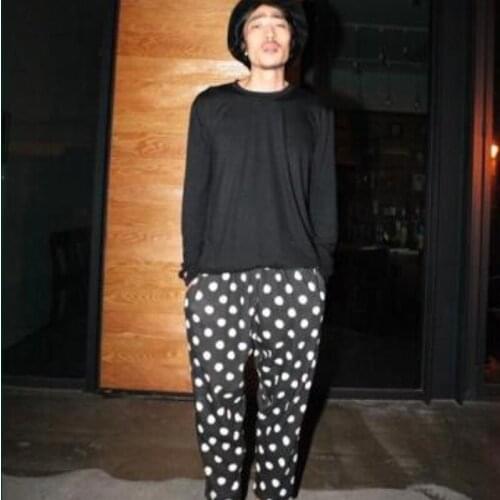 Mens Summer 9-point Pants Loose Black Black Black Polka Dot Casual Pants