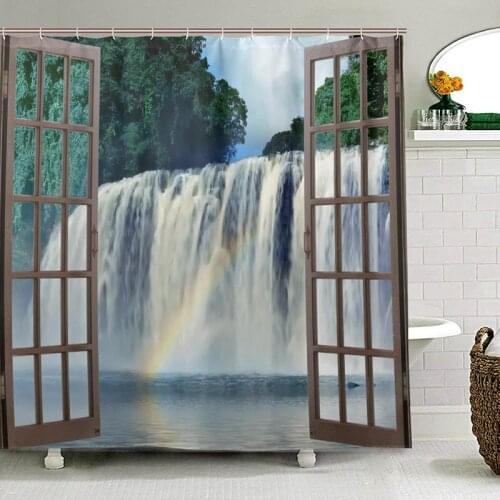 Tinuy-an Falls of Bislig City Shower Curtain Eco-friendly Washable Bathroom Curtain Landscape Waterfall Bath Curtain for Bathtub