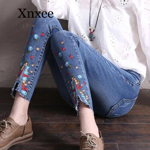 Elastic basic women long jeans woman push up skinny jeans with embroidery slim stretch cute nice denim pants femme boyfriend