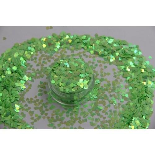 HI-9 Heart shapes Pearlescent Iridescent Light Green Colors confetti spangles glitter for nail Art DIY decoration 1pack=50g