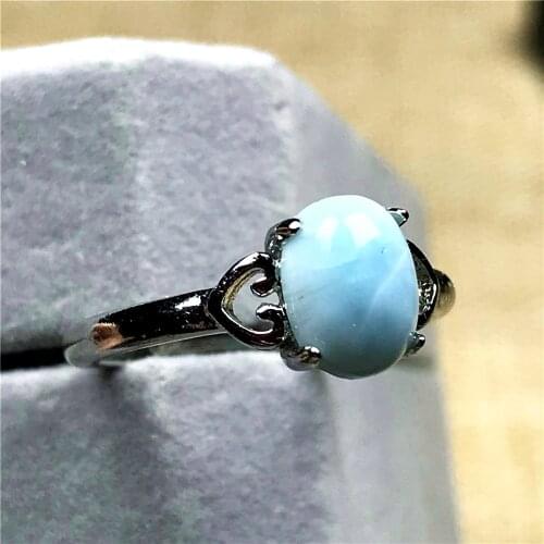 7x5mm Natural Blue Larimar Stone Ring Jewelry For Woman Man Beads Silver Dominica Water Pattern Stone Adjustable Size Ring AAAAA