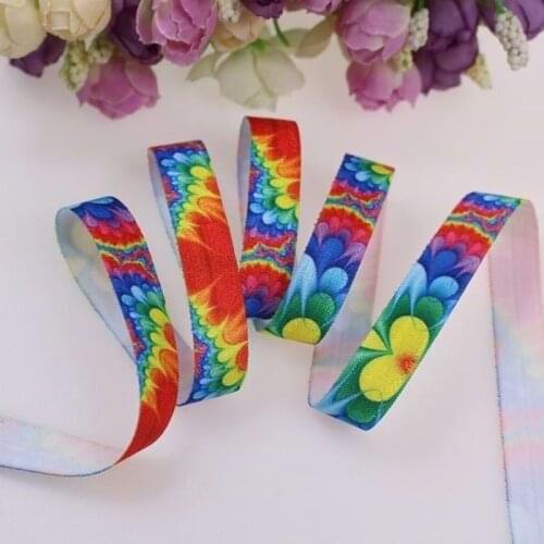 100Yards Rainbow Galaxy printed foe elastic ribbon, heat transfer elastic ribbon for hair,welcome custom print fold over elastic