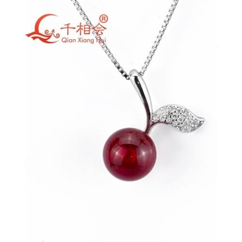 Fashion cherry pendant with 5# artificial red ruby corundum ball shape 925 sliver chain necklace for jewelry