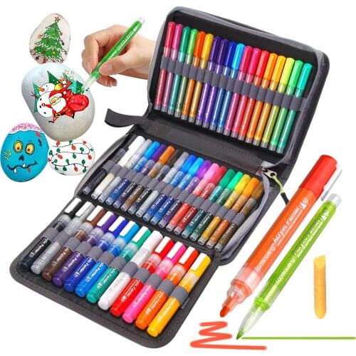 Acrylic Paint Marker Pens 48 Color Painting Markers Set with Canvas Bag for Rock Painting Stone Ceramic Glass Wood Fabric Gifts