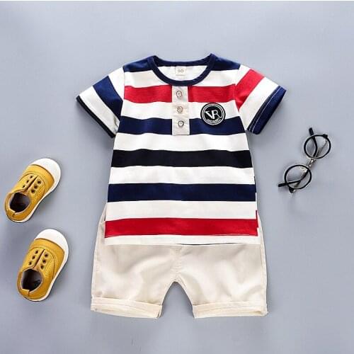 New 100% Cotton Clothing for Boys Stripe Kids Clothing Sets T-Shirt+Shorts Childrens Clothing Casual Family Clothing Sets 2-6 Y