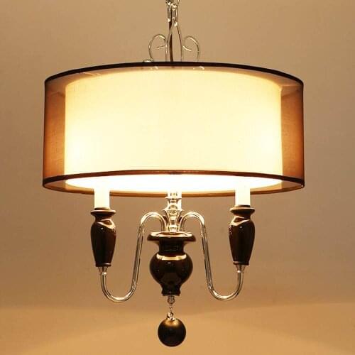 New Royal Style Pendant lamp Black Etamine Lampshade Ceramic Decorated Pendant light Living Room Pedant Light Free Shipping