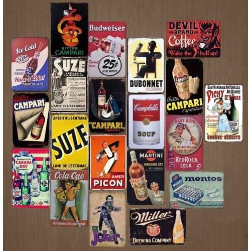 Ice Drinks/Beer/Wine/Mentos Tin Painting Art Poster Antique Metal Signs Bar Pub Club Home Decorative Plate Retro Wall Decor