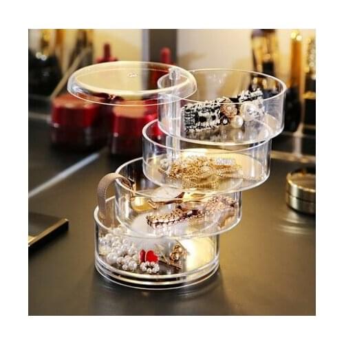 4 decks Rotatable Cylinder Jewelry And Makeup earrings jewelry storage box transparent jewelry hairpin jewelry stand organizer