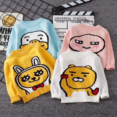 Autumn Winter Toddler Boy Thick Knitted Sweater Girl Casual Cartoon Pattern Pullovers Kids Warm Cotton Sweaters Children Clothes