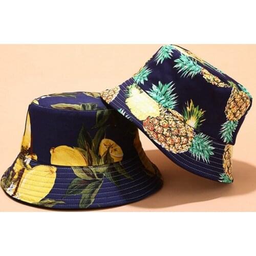 Two Side Reversible Fruit Cherry Bucket Hat For Men Women Fisherman Hat Panama Bob Hat Summer pineapple,watermelon,lemon