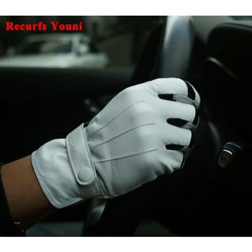Golf Gloves For Men Male Touch Screen Etiquette Lambskin Motorcycle Rider Thin Unlined Mittens Vintage White 100% Leather Luvas