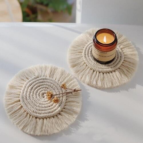 Northern Europe Macrame Cup Pad Bohemia Tablecloth Table Mat Pure Handmade Cotton Braid Non-slip Insulation Mats For Kitchen