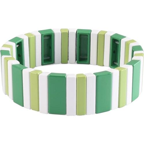 Rainbow Tila Bracelets Beaded Enamel for Women Tile Stackable Stretch Bracelets Handmade Friendship Strand Cuff Bangles Gift