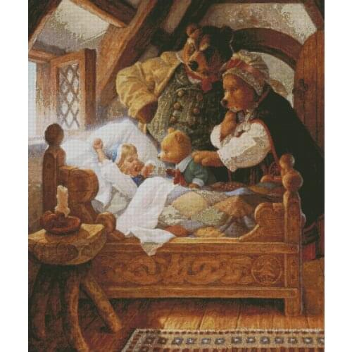 Needlework,14CT Counted Cartoon animal bear Goldilocks Embroidery,DIY Cross stitch kits,Arts Pattern Cross-Stitching Decor