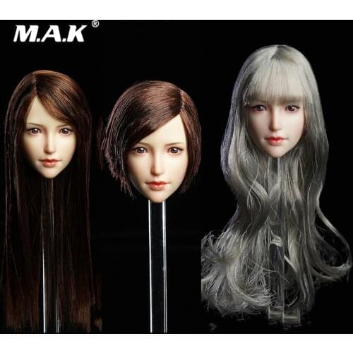 1:6 Scale SWEET beauty girl Silver long curly princess head carving SUPER DUCK SDH017 Head Sculpt Model for Female Body